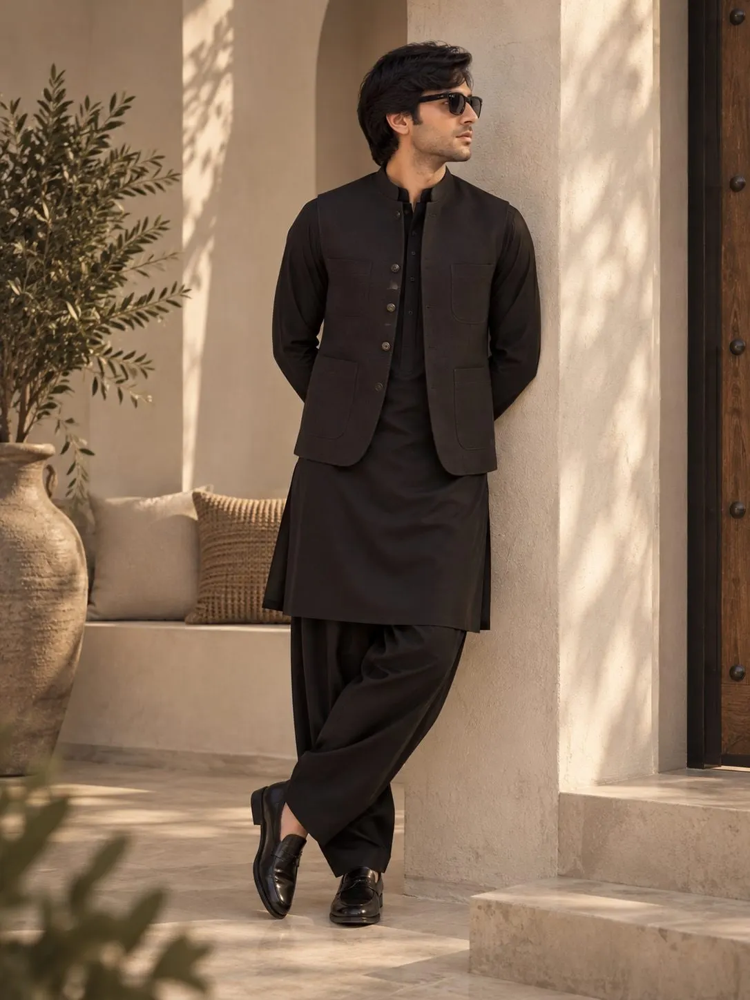 Noir Kameez Shalwar with Waistcoat